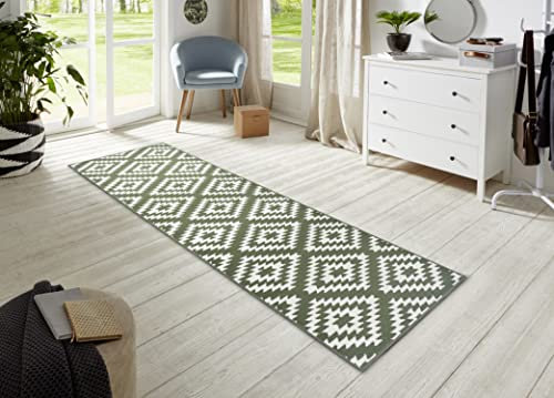 Hanse Home Teppich Läufer Nordic 80x300cm – Teppichläufer Weicher Kurzflor Teppich Modern Raute Design Läufer für Flur, Schlafzimmer, Kinderzimmer, Badezimmer, Wohnzimmer, Küche Dekoläufer– Grün