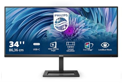 Philips 346E2LAE - 34 Zoll WQHD Monitor, Adaptive Sync, Lautsprecher, höhenverstellbar (3440x1440, 100 Hz, DisplayPort, HDMI, USB-C, USB Hub) schwarz