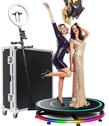 360 Photo Booth, Slow Motion Rotating Adjustable Camera 360 Selfie Platform with APP Remote Control, Ring Light Parties Spin Video, FlightCase, for Wedding Party (80CM)