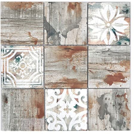Mosaikfliese Glasmosaik Piastrella Vintage Patchwork beige Holzoptik Ornament Küchenrückwand Duschwand | 10 Mosaikmatten