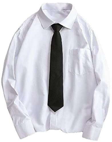 Chemise blanche avec cravate pour homme - Uniforme à manches longues - Pour couple, Blanc avec cravate, L
