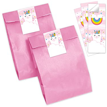 12 Geschenktüten (rosa) + 12 Aufkleber Lama Geschenktüten für Mitgebsel Gastgeschenk einpacken beim Kindergeburtstag Mädchengeburtstag