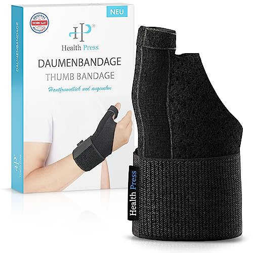 Health Press® Polsiera per Pollice – Fascia per Pollice Traspirante – Protezione per Pollice Universale Destra/Sinistra – Fascia per Articolazione Trapezio-Metacarpale