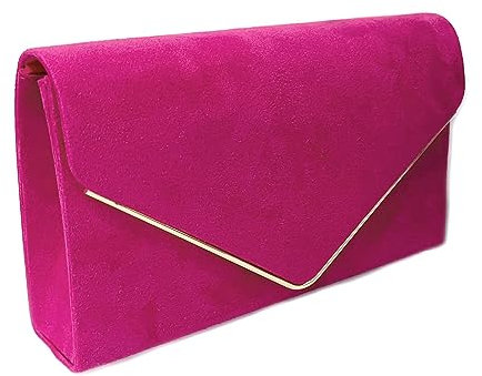 LeahWard Women's Faux Suede Clutch Bag Party Wedding Chain Shoulder Handbag (Fuchsia)