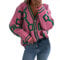Strickpullover Damen knöpfen Struktur V-Ausschnitt Cardigan Herbst Winter Warm Bequem Pullover Casual Mode Strickjacke Lose Elegant Jacke Knopf Kurz Gestrickt Shirt Strickmantel (Pink, One Size)
