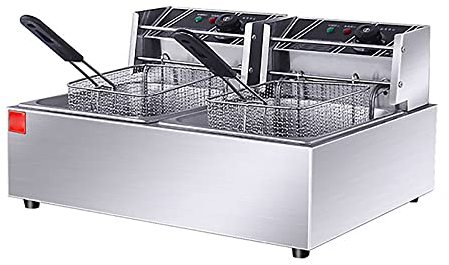 Commercial Deep Fryer Double 6L Fryer with Grease Temperature Control Fryer Removable Oil Container Stainless Steel Basket for Home Restaurant Kitchen 2500W