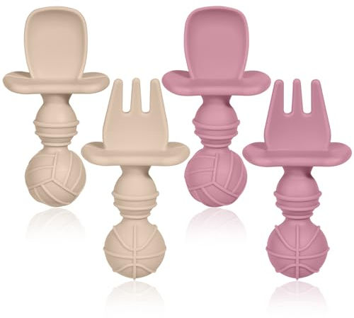Aolso Cuillères Bébé Silicone,4pcs Couverts Ergonomiques Bébé,Cuillère Bébé d'apprentissage, Ensemble de Fourchette Cuillère Bébé,Ideal Apprentissage Diversification Alimentaire,Auto-alimentation