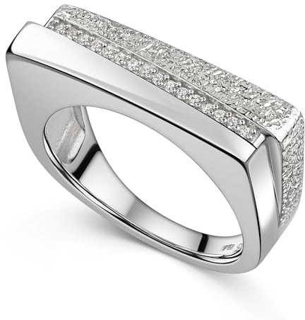 Materia Damen Ringe Silber 925 Zirkonia gehämmert SR-179-50