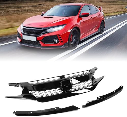 QQLADY Auto Rejilla Delantera para Honda Civic 2016 2017 2018, Rejilla del Radiador, Parrilla Superior de Parachoques Delantero de Coche, Accesorios para Carrocería