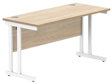 office hippo Essentials Rechteckiger Schreibtisch-Computer-Arbeitsplatz, Heimbürotisch mit Kabelanschluss-Management, 140 x 60 cm, Holz, Kanadische Eiche