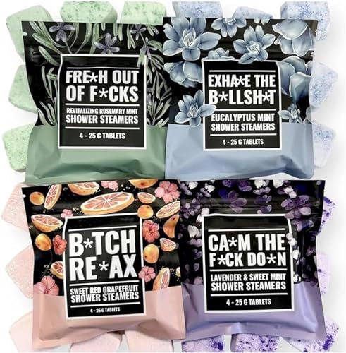 Swear Shower Steamers Gift Set - Aromatherapy Spa Kit for Self-Care & Relaxation, Individually Packaged - Unique Shower Steamers Lavender Mint - Perfect Gifts for Women and Men (4Pcs)