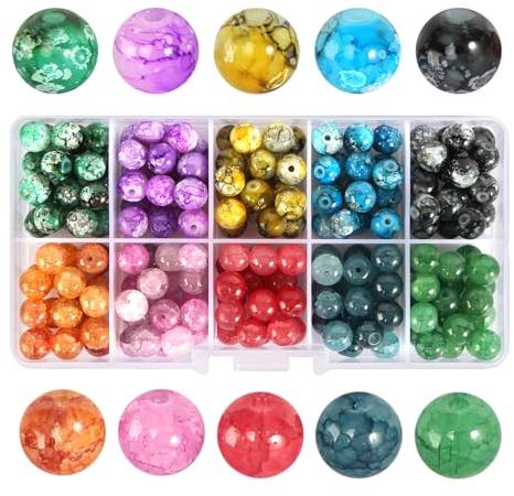 Natürliche Edelsteine, 200 Stück 8mm 10 Farben Edelstein Perlen Rund Edelsteine, Steinperlen Crackle Glasperlen Edelsteinperlen mit Loch für Armbänder Halsketten Basteln