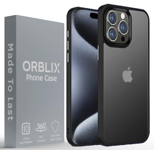 Orblix Matte Armour Case for iPhone 15 Pro - 15 Feet Military Drop Protection - Frosted Translucent Back Phone Cover - Anti-Fingerprint Matte Case-Shockproof Case for iPhone 15 Pro 6.1 (2023) Black