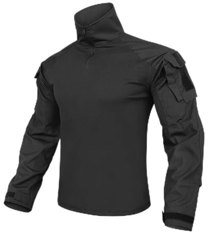 Herren Combat Shirts Taktische G3 Kampfhemden mit Ellbogenschützern Taktische Hemd Militär Outdoor Airsoft Kampf Jagd Hemd (Schwarz, M)