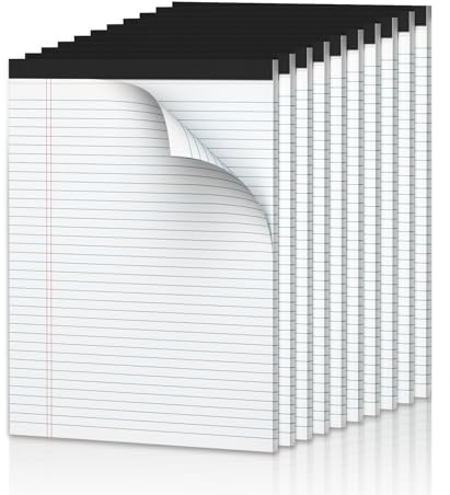 Roneky Notizblöcke, doppelseitig bedruckte, linierte Papierblöcke, schmal, weiß, 21,6 x 29,5 cm, 30 Blatt pro Notizblock für Arbeit/Schule/Büro, 10 Stück