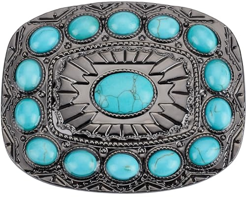 GORGECRAFT Türkisfarbene Gürtelschnalle Im Westlichen Vintage-Stil Mittelalterliche Schnallen Böhmischer Stil Modisch Quadratisch Türkisfarbener Schmuck Gürtelverschluss Zubehör Für Cowgirl Cowboy