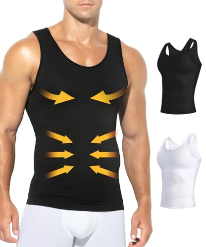 Casey Kevin Shapewear herr magkontroll undertröja kroppsformare för män kompression linne män kompression underkläder (2-pack), X4-svart x 1 och vit x 1, M