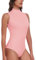 WOWENY Body da donna elegante top estivo a collo alto, da donna, senza maniche, body a coste, body da donna, Colore: rosa., M