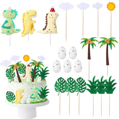 Yamitora 20 Stück Dino Tortendeko,Kuchendeko Dinosaurier,3D Tortendeko Dino,Dinosaurier Kuchen Topper für Kinder Junge,Dinosaurier Geburtstag Kuchen Dinosaurier Kuchenaufsatz Tortendeko Cake Topper