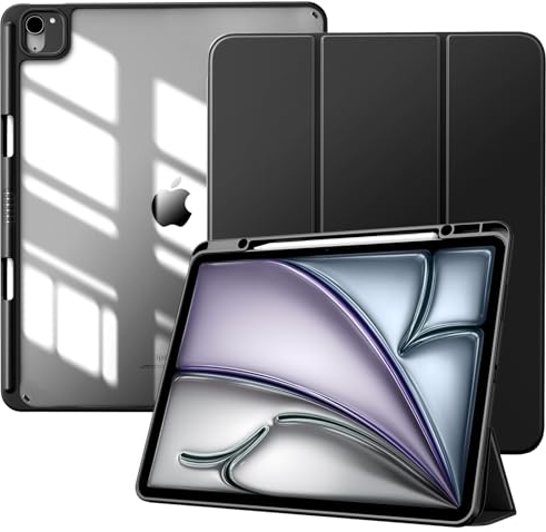 TiMOVO Hülle für New iPad Air 13 Zoll (M3/M2-2025/2024), Schutzhülle mit Stifthalter, Schlank Ständer Schutzhülle mit Klarer Transparent Rückseite für iPad air 13, Auto Schlaf/Aufwach, Schwarz