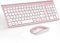 TopMate Ensemble Clavier et Souris sans Fil Ultra-Mince, 2.4G Silent Compact Clavier de Souris 2400DPI Pleine Taille, Clavier avec Couvercle, Piles 2 AA et AAA, pour PC/Laptop/Windows/Mac - Rose Blanc