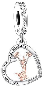 Cheerleader Charm kompatibel mit Pandora Armband, 925 Sterling Silber Sport Dangle-Anhänger, Pompon Tanz Motiv, Geschenk für Tochter Mädchen