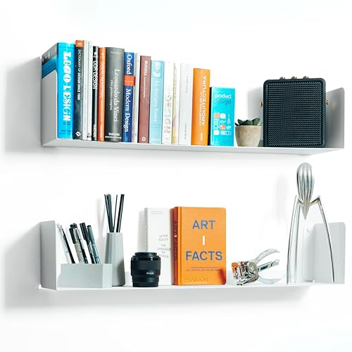 etterr Doppelpack Wandregal Weiß - 70x15 cm, 100% Stahl, Bücherregal für Wand & Küche