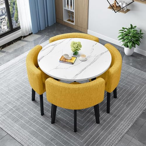 NEPHRA Runder/Quadratischer Esstisch mit 4 Stühlen, Holz Küchentisch mit Stühlen, 80cm / 31.5in, Bartisch Barhocker Set, Esstisch Modern Besprechungstisch, Essgruppe Bank für Küchen(N-1)