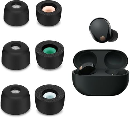 3 Paar Ersatz In-Ear Kopfhörer Kompatibel mit Sony WF-1000XM5, Gepolsterte Ohrstöpsel In-Ear Kopfhörer (S/M/L, Schwarz)