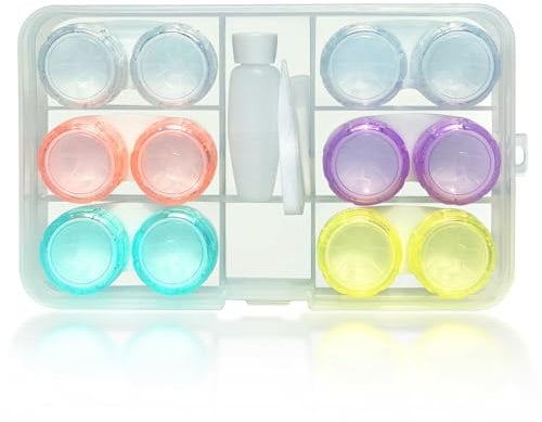 LCFALO Colored Contact Lens Case, Clear Colored Contact Lenses Case with Stick Tool Set, 6 Pack Organizer Storage Lens Case with Travel&Home