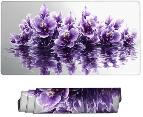 Tapis de Souris Violet Tapis de Souris Gaming Fleur Tapis de Souris Large étendu Optimisé pour les capteurs, Friction modérée,Tapis de souris étanche avec Bords Cousus, Maison XXL 1200x600x3mm H2-120