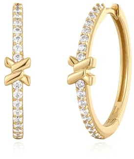 ANIA HAIE Damen Creolen Dusk Divas Cross Hoops aus 925 Sterling Silber, besetzt mit 34 Zirkonia, Größe: 17,2 x 1,7mm, inkl. Geschenkverpackung