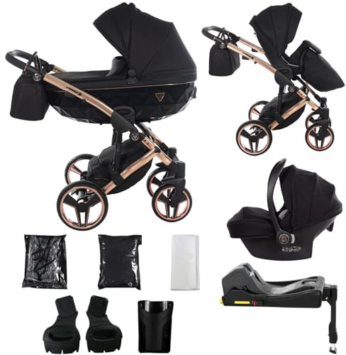 Junama Kinderwagen Diamond S 2in1 3in1 4in1 (03 - Schwarz und Kupfer, 4in1 mit ISOFIX Basis)