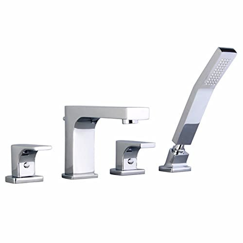Mitigeur de baignoire moderne chromé 4 trous avec double poignée