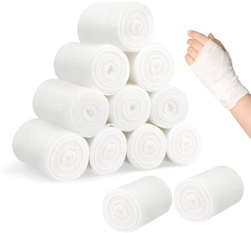 12 Piezas Gasas Rollos Venda 5cm X 4.5m Banda Venda,Cinta Venda,Flexible Vendas profesional,Cinta Adhesiva Deportiva,Cinta deportiva (Blanco)