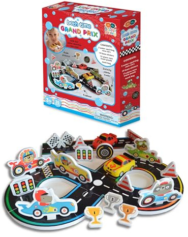 Buddy & Barney Bath Time Grand Prix | Unisex Kids Racing Car Race Track Bath Toy Stickers for Children