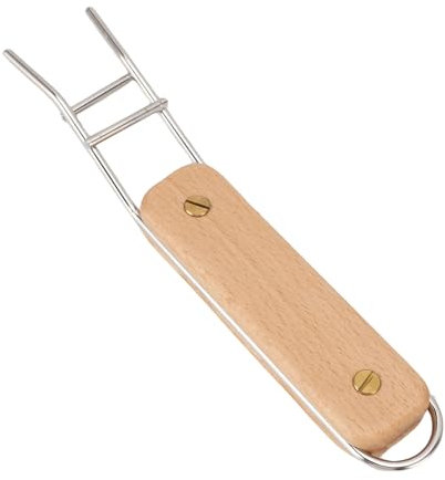 Poignée de Barbecue, Lève-grille de Cuisson, en Acier Inoxydable, Poignée en Bois, Antidérapante, Multifonctionnelle, pour Camping et Barbecue