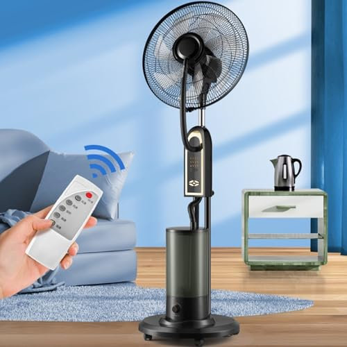 Pedestal Fan with Water Mist Spray, 23.7 in Spray Misting Fan with 90° Oscillation, Tilt Head, 3 Speeds, 3 Modes, Adjustable Mist, 4L Water Tank, for Home