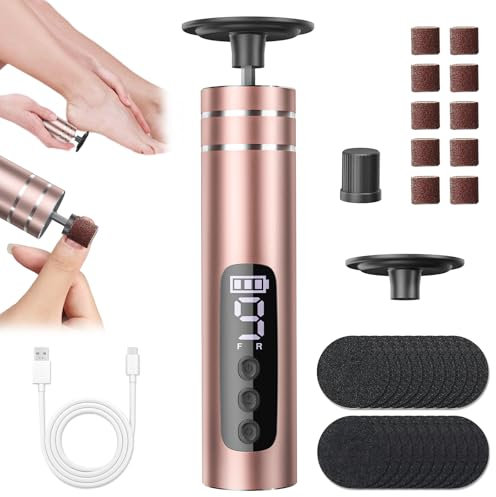 2 in 1 Hornhautentferner Elektrisch - Wiederaufladbarer Elektrischer Hornhautentferner mit 30 Austauschbaren Fußfeilen, 9 Geschwindigkeiten Hornhaut Entfernen Fuß für Tote Harte Haut (Roségold)