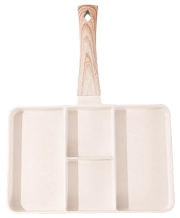 Pain de petit-déjeuner antiadhésif 4 trous | Poêle à frire fendue pour bacon, œufs, mini crêpes | Poêle en aluminium et pierre avec manche en bois | Cuisine saine sans huile