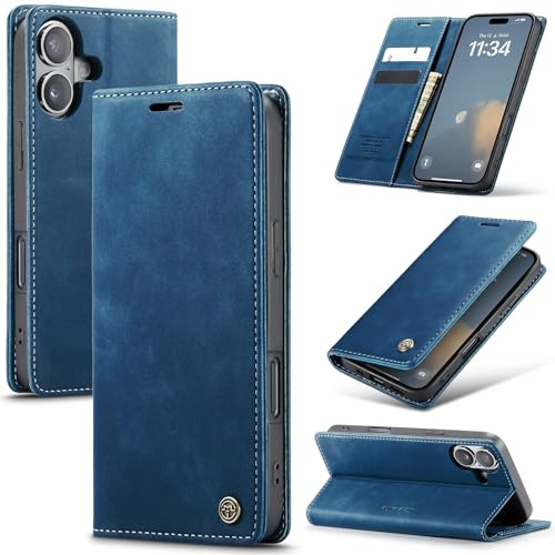 Azororo Handyhülle für iPhone 17 5G Hülle Premium Lederhülle Flip Case Magnet Tascher Kartenfach Standfunktion Klapphülle Schutzhülle für iPhone 17, Blau