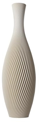 SLIMPRINT Vase Flora, Creme Weiß, D18,4 x H60 cm, Elegante Spiralvase mit Hestreiftem Design für Pampasgras, Hergestellt aus Recyceltem Biokunststoff aus Obstverpackungen