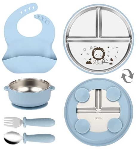 OXYEFEI Edelstahl Teller Baby, Kindergeschirr Set mit Tiermotiven