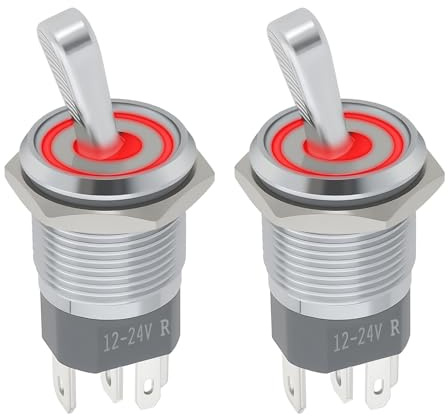 eMagTech 2 Stück LED-beleuchteter Wippschalter 16 Mm 2-Positionen-Kippschalter für Mikrocontroller Elektronische Geräte 3–6 V Licht Bis Zu 24 V Schalten Rot