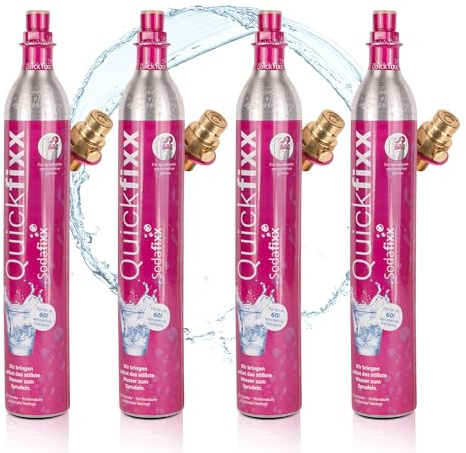 Sodafixx 4x Quickfixx CO2 Zylinder 60L Sprudelwasser - Kohlensäure Zylinder zum Einschrauben für Wassersprudler - Kompatibel mit allen Wassersprudlern mit Klicksystemen - abgefüllt in Deutschland