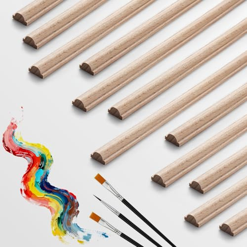 JSIWOTH Lot de 12 baguettes décoratives de forme cylindrique, 40 cm, en bois non traité, pour projets DIY, mur, armoire, étagère, fenêtre et porte (peignable, surface lisse)