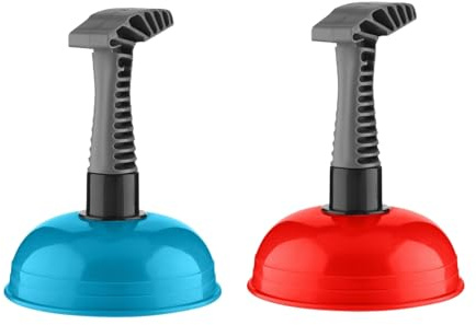 HOMESHOPA Short Handle Compact Mini Plunger, Blue/Red 17cm Hand Grip Unclogging Tool for Kitchen Sink, Shower, Bathroom Drains, Bath, Strong Suction Rubber Cup, Multipurpose Uses