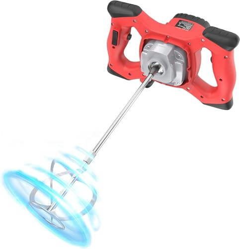 Portable Concrete Cement Mixer 2600W Handheld Electric Paddle Plaster Mixer with 6 Adjustable Speed Ideal for Mixing Feed, Plaster, Paint, Cement, Mortar(Red)