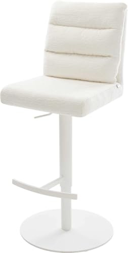 DELIFE Barstuhl Pela-Flex Drehfuß höhenverstellbar Metall Weiß Bouclé Soft Beige