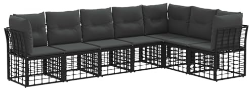 vidaXL Outdoor-Sofagarnitur Schwarz Polyester, Gemütliche Loungemöbel, modernes Design, Rattan-Sitzgruppe, verstellbare Füße, Flexibles Garten-Set